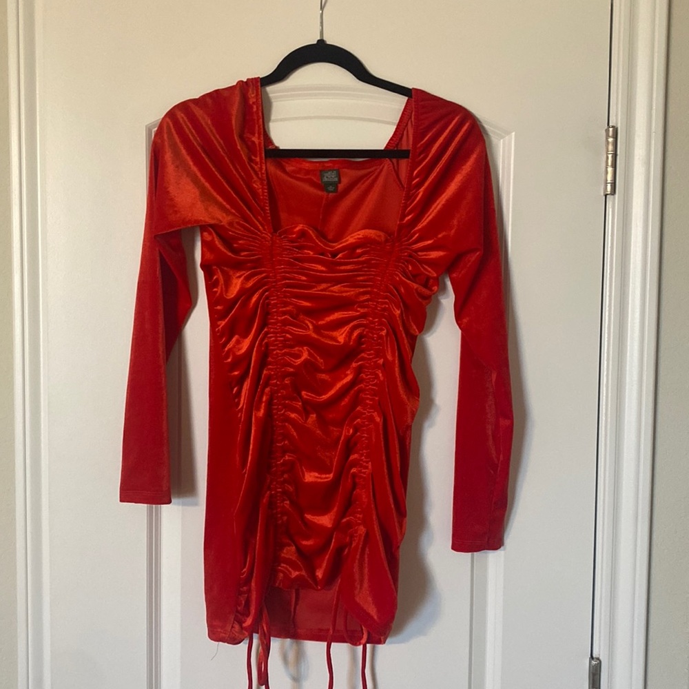 Red velvet mini dress